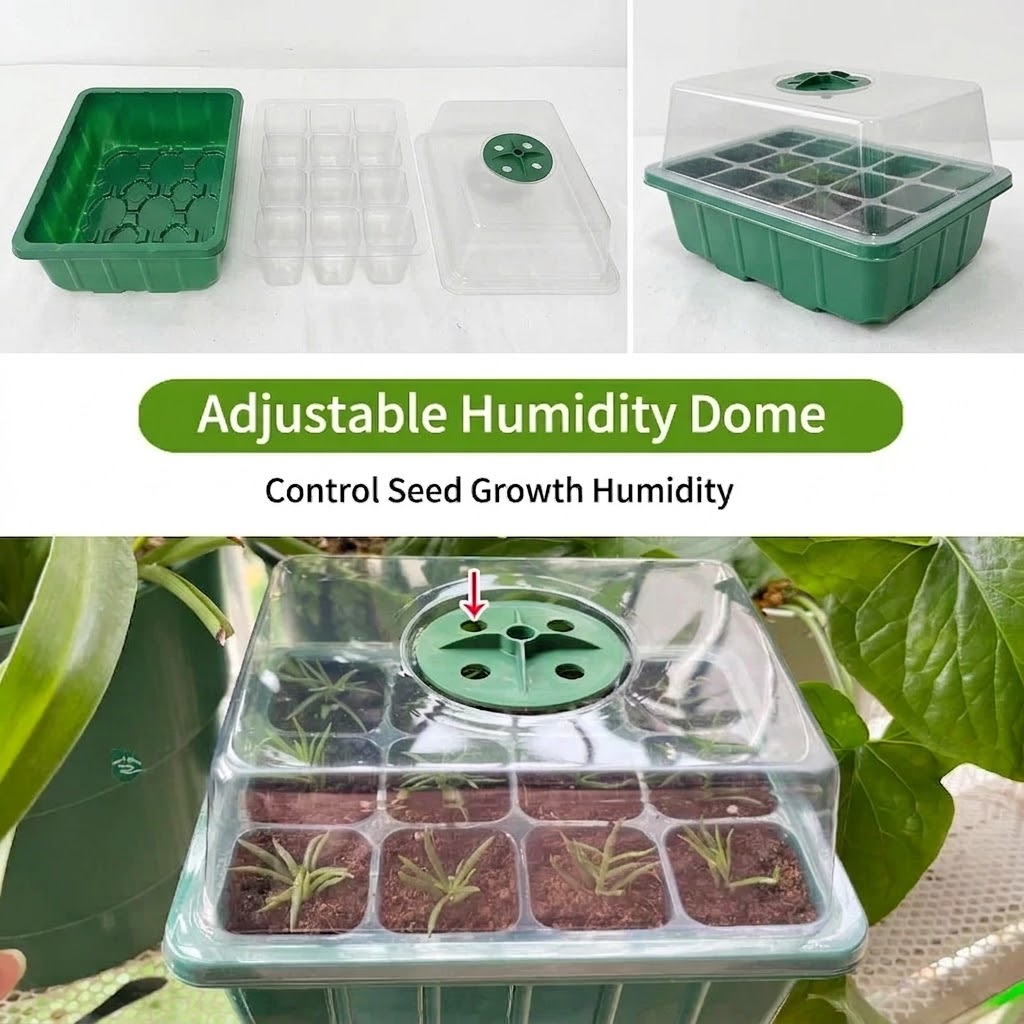 Humidity Dome Kit - ถาดเพาะเมล็ดพร้อมชุดไฟปลูกต้นไม้ ประกอบด้วยถาดเพาะเมล็ดแบบยกสูงพร้อมฝาครอบปรับความชื้นได้และช่องใส