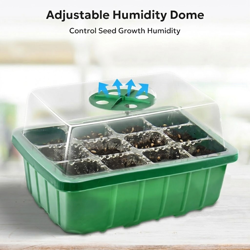 Humidity Dome Kit - ชุดถาดเพาะเมล็ดแบบยกสูงพร้อมฝาครอบปรับความชื้นได้และถาดเพาะเมล็ดแบบใสพร้อมไฟปลูกต้นไม้สำหรับใช้ในบ้าน